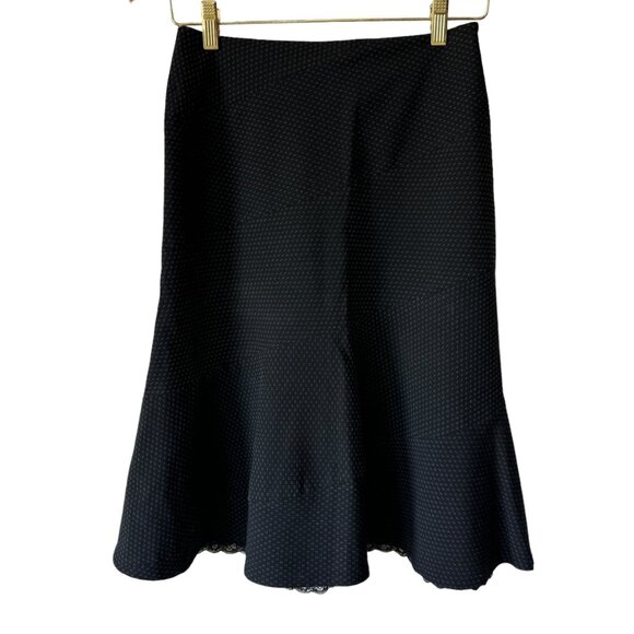 Anthropologie Elevenses Navy Geometric Patterned Skirt Lined Lace Trim Romantic - Picture 1 of 13